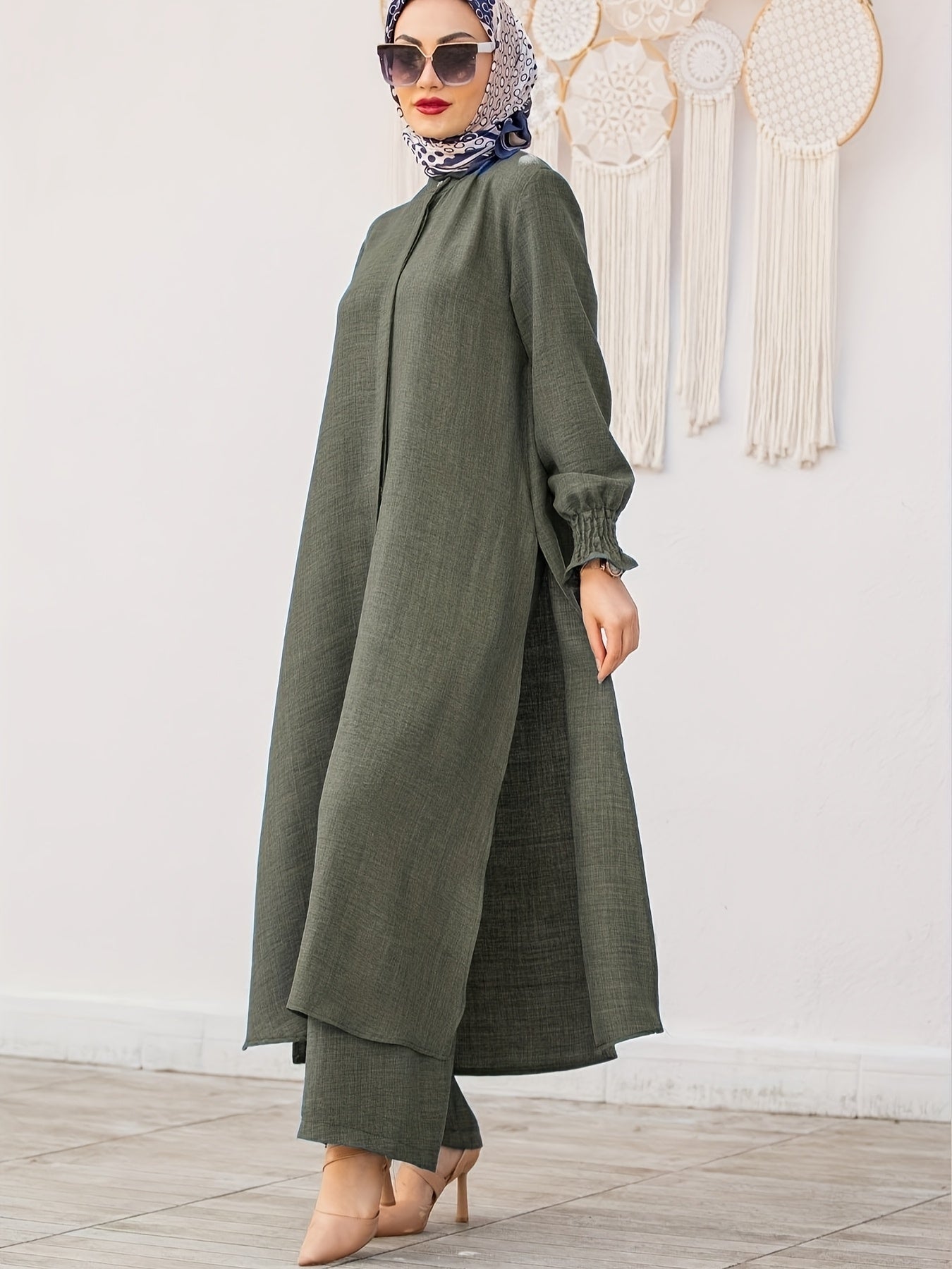 Middle East Ramadan Elegant Pure Muslim Casual Pants Set - Fashionable and Comfortable Design, Perfect for Daily Wear