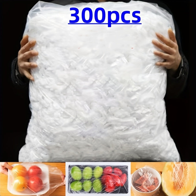 300pcs Elastic Plastic Food Wrap Covers – Reusable Stretch-to-Fit Food Preservation Bags for Bowls, Produce, and Fruits – Versatile Kitchen Storage Solution, BPA-Free Clear Plastic, Keep Fresh Accessories for Home Use
