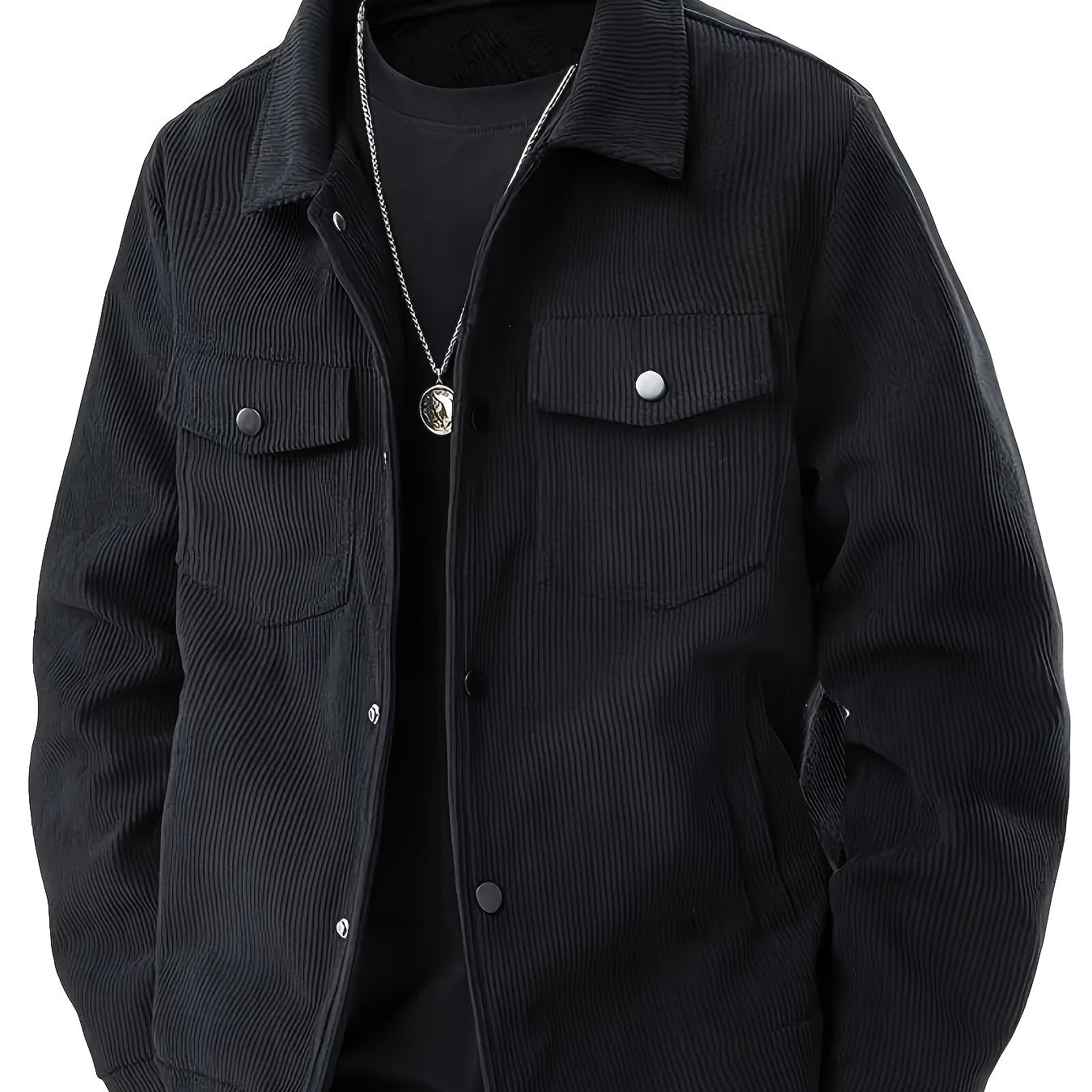 Elson OBM Men's Flannel Jacket - Autumn/Winter Warm Turn- Collar, Multi-Pocket Design with Button Closure, Perfect for Casual and Casual Attire