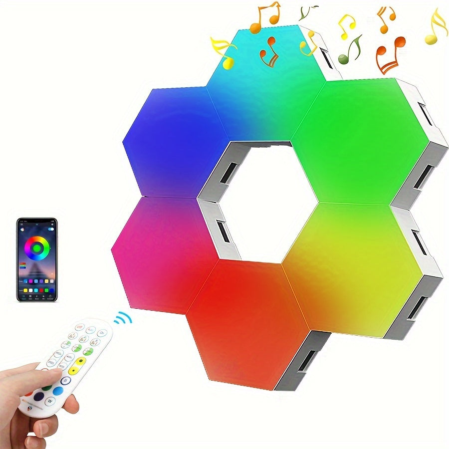 AmbiSync HexaGlow 10pc LED Wall Lights: USB-Powered, 16 Colors, App & Music Control, Remote, Modern Decor Lighting