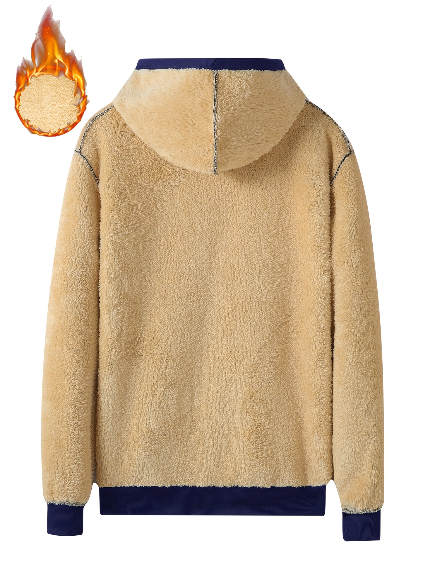 A Men's casual sports warm fleece hooded jacket with zipper opening and pocket, suitable for outdoor and training activities, autumn and winter clothing | casual style hooded sweatshirt | zipper hooded sweatshirt, Fleece Jack