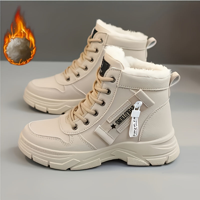 Women'S High-Top Winter Boots with Thick Cushioned PVC Sole, Faux Cover Upper & Plush Lined Interior - Lace-Up Outdoor Sneakers for Casual, Running, and Streetwear, Winter Boots