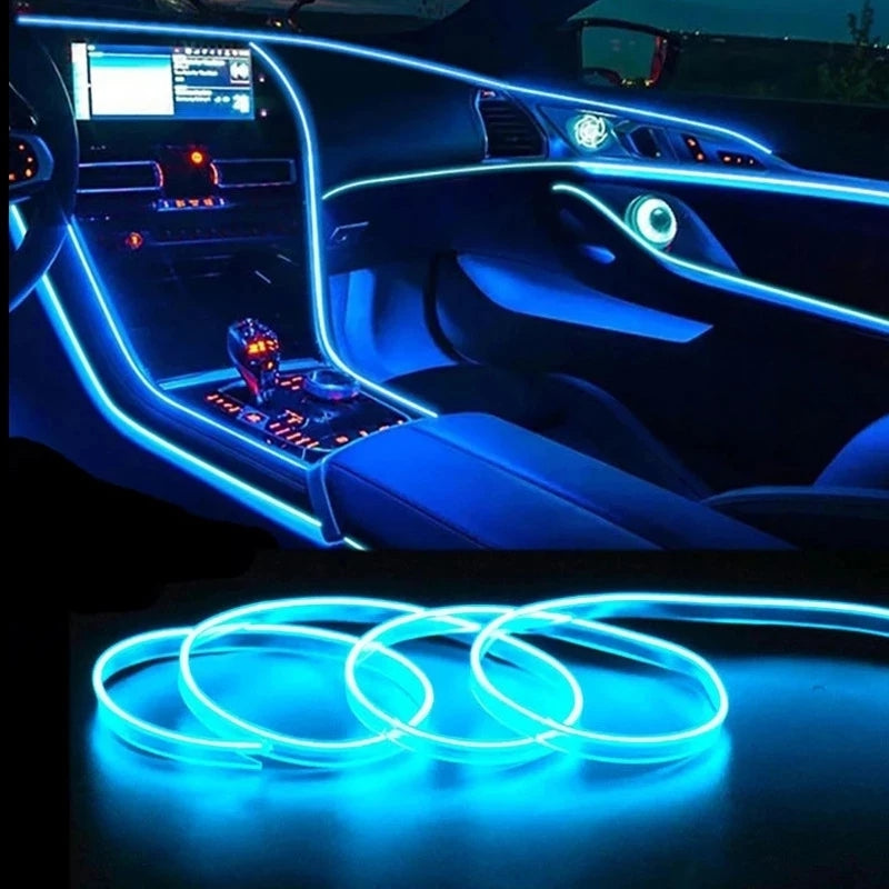 196.85inch Car Environment El Wire LED USB Flexible Neon Interior Lights Set RGB Lighting for Vehicle Decorative Accessories