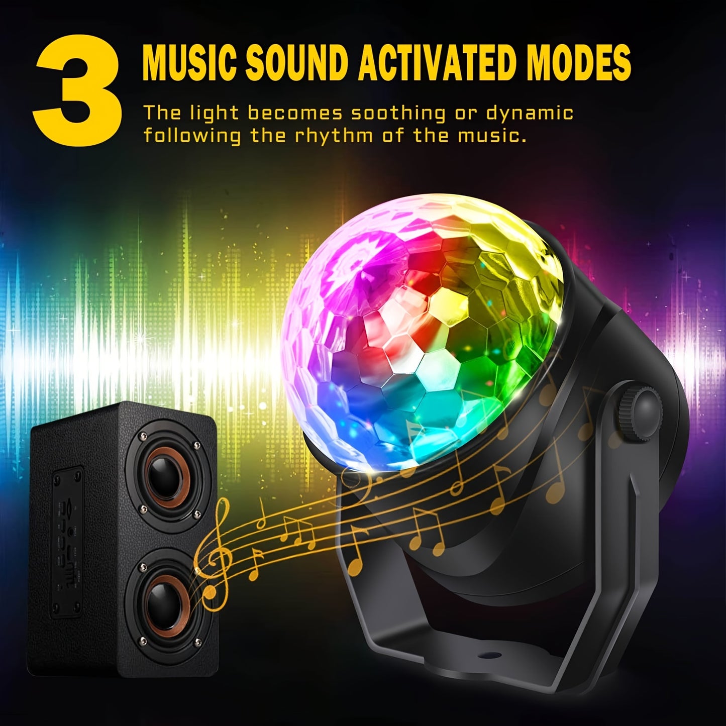 1pc/2pcs Sound Activated Party Lights, Dj Lighting, RBG Disco Ball, Strobe Lamp 7 Modes Stage Par Light For Home Room Dance Parties Birthday DJ Bar Karaoke Xmas Wedding Show Club Pubs