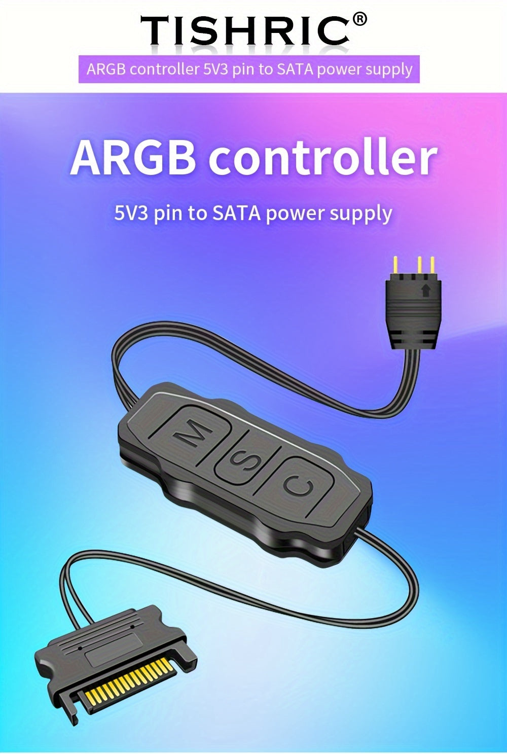 5V 3 Pin ARGB Controller Cable - Advanced RGB Lighting Control, Seamless Sync, Compact Handheld Operation, and Extended Lengthen Cable - Universally Compatible for Customizing Cooling Fan Light Strips