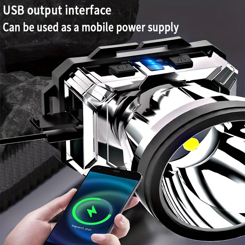 1pc Super Bright USB Charging Headlight, For Outdoor Lighting, Home Lighting, Camping, Hiking, Night Cycling, Fishing