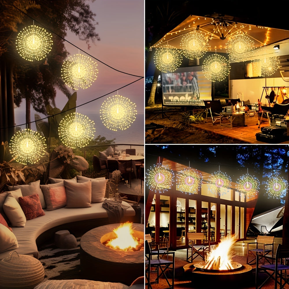 5pcs 450LED Solar Starburst Lanterns with Remote Timer - 8 Modes, Adjustable Brightness, Fairy Lights for Yard, Party Tents, Christmas, and More - Pure Copper Wire, 1200mAh Lithium Battery, Outdoor Lighting | Starburst Design