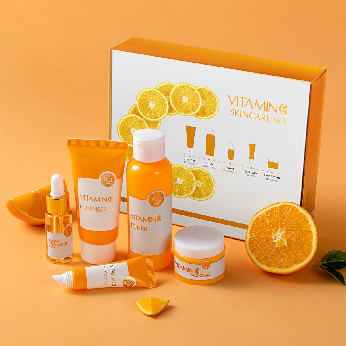 Vitamin C Skincare Gift Set, Hydrating Skincare Set for Teenage Girls, Vitamin C Skin Care Set - Cleanser, Toner, Face Serum, Eye Cream, Face Cream, Travel Size Face Skin Care Kit, Birthday Valentine's Day Mother's Day Gifts