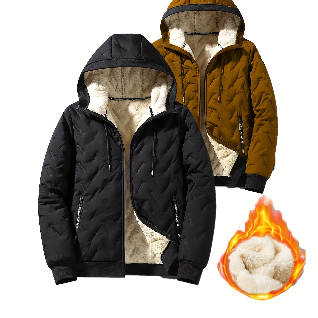 Two-Tone! 1pc Men's Autumn/Winter Thickened Hooded Jacket, Essential Winter Coat with Fleece Lining – Windproof & Warm Casual Workwear for Daily Outings, Commuting, Outdoor Activities, and Sports