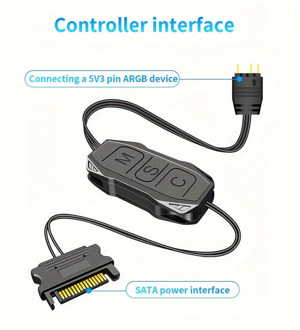 5V 3 Pin ARGB Controller Cable - Advanced RGB Lighting Control, Seamless Sync, Compact Handheld Operation, and Extended Lengthen Cable - Universally Compatible for Customizing Cooling Fan Light Strips