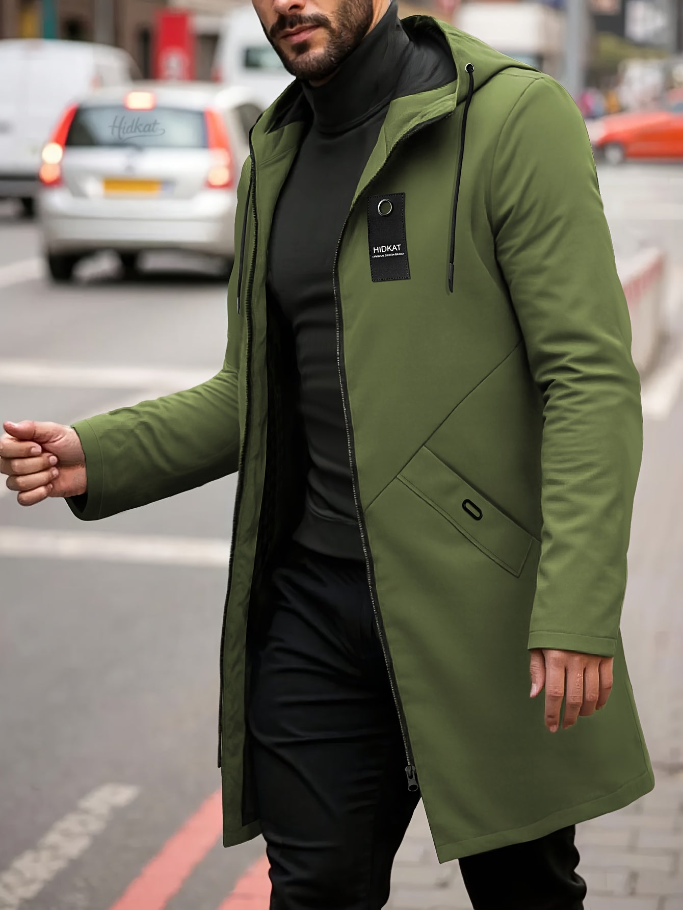 Men'S Casual Hooded Jacket with Adjustable Drawstring Hood - Solid Color Zipper Front, Regular Fit & Functional Pockets, Polyester Lining for Spring/Fall Daily Wear, Spring Outerwear, Sleek Design, Durable Fabric, Lightweight