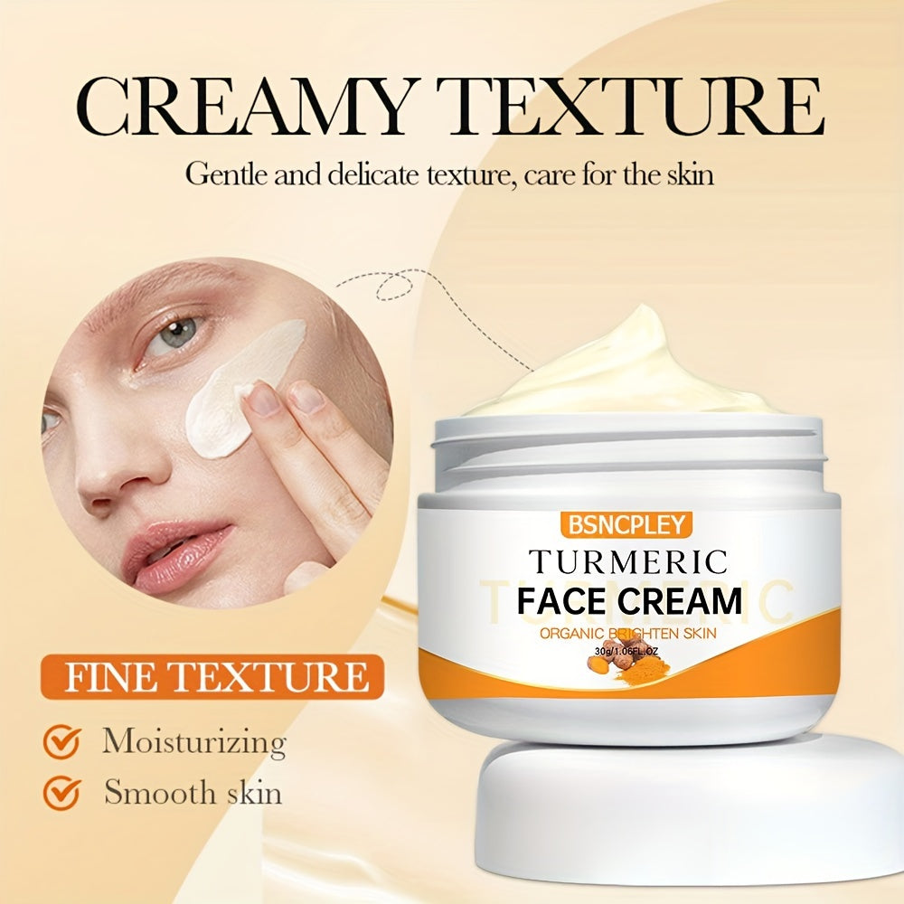 30g/1.06oz, Turmeric Face Cream With Vitamin C - Skin Brightening Moisturizer, For All Skin Types, With Turmeric And Glycerin Extracts For Smooth, Radiant Complexion With Plant Squalane