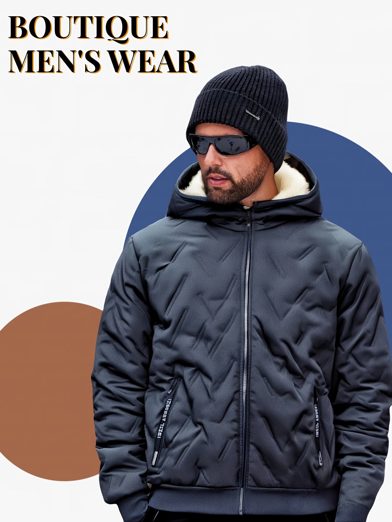 Men'S Heavy-Duty Winter Jacket - Thermal Insulated Cold Weather Coat with Full-Zip Closure, Hooded Collar, Polyester Lining - Black Outerwear for Business, Casual, Outdoor - Easy-Care Non-Stretch Fabric - Fall/Winter Jacket f