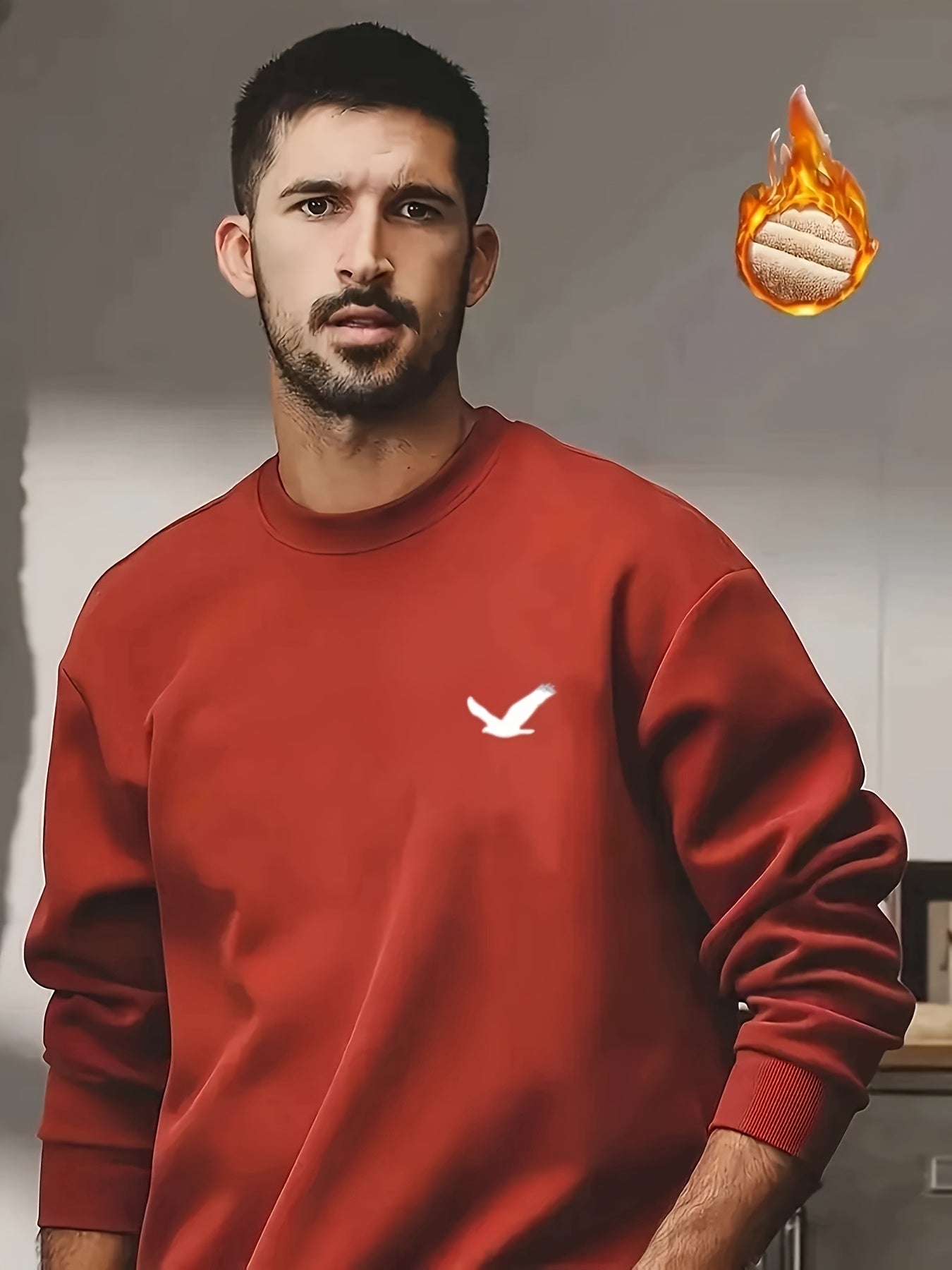 Men's Thermal Insulated Sweatshirt - Heavyweight Layering Base Layer for Winter, Indoor/Outdoor Cold Weather Clothing - Machine Washable Round Neck Pullover, Winter Sweaters, Indoor Warmth, Simple Design, Comfortable Fit, Pul