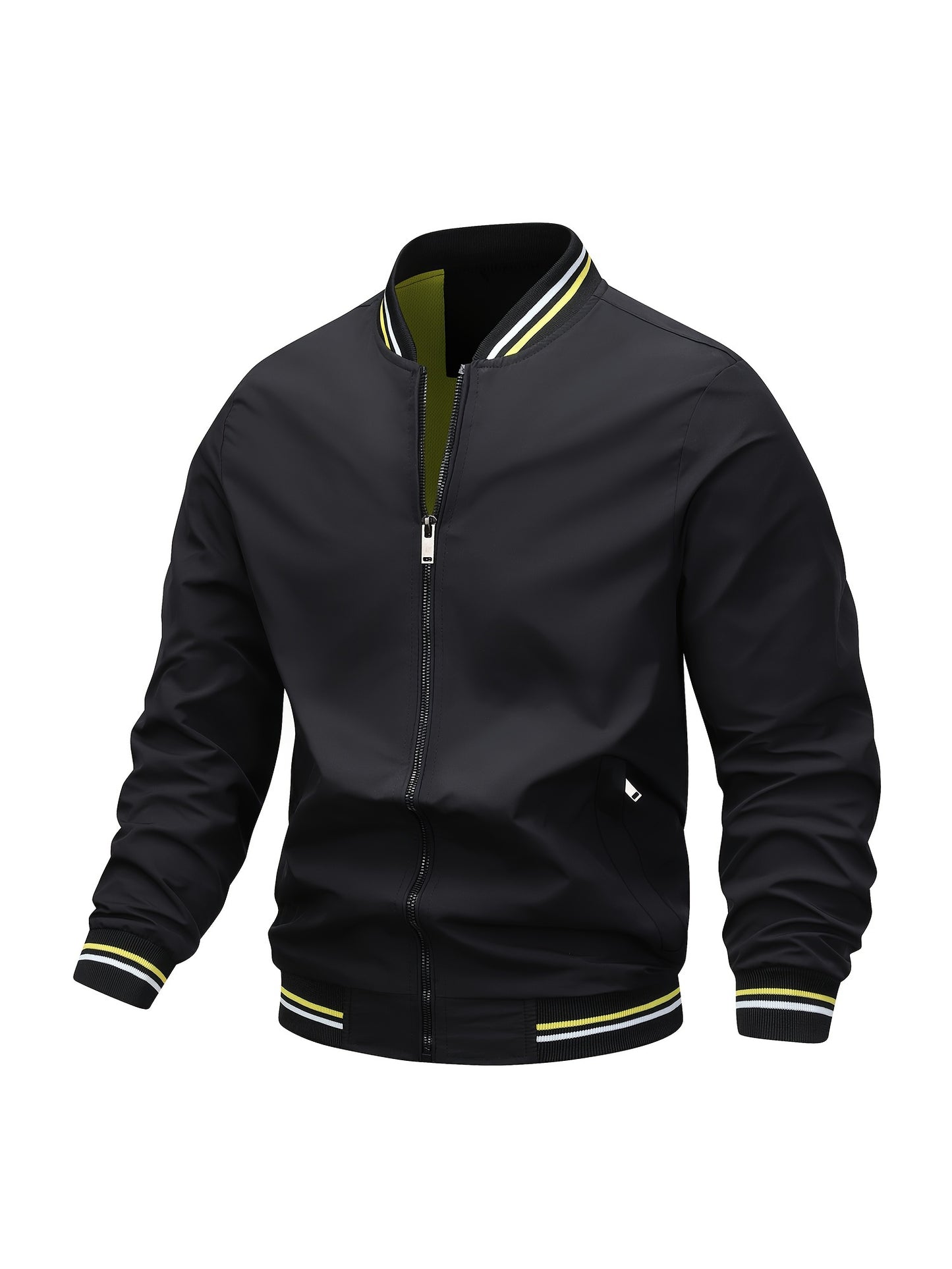 1pc, Spring And Fall Men's Striped Sports Fashion Jacket, Baseball Collar Zip Up Casual Jacket For Mountaineering And Daily Outings