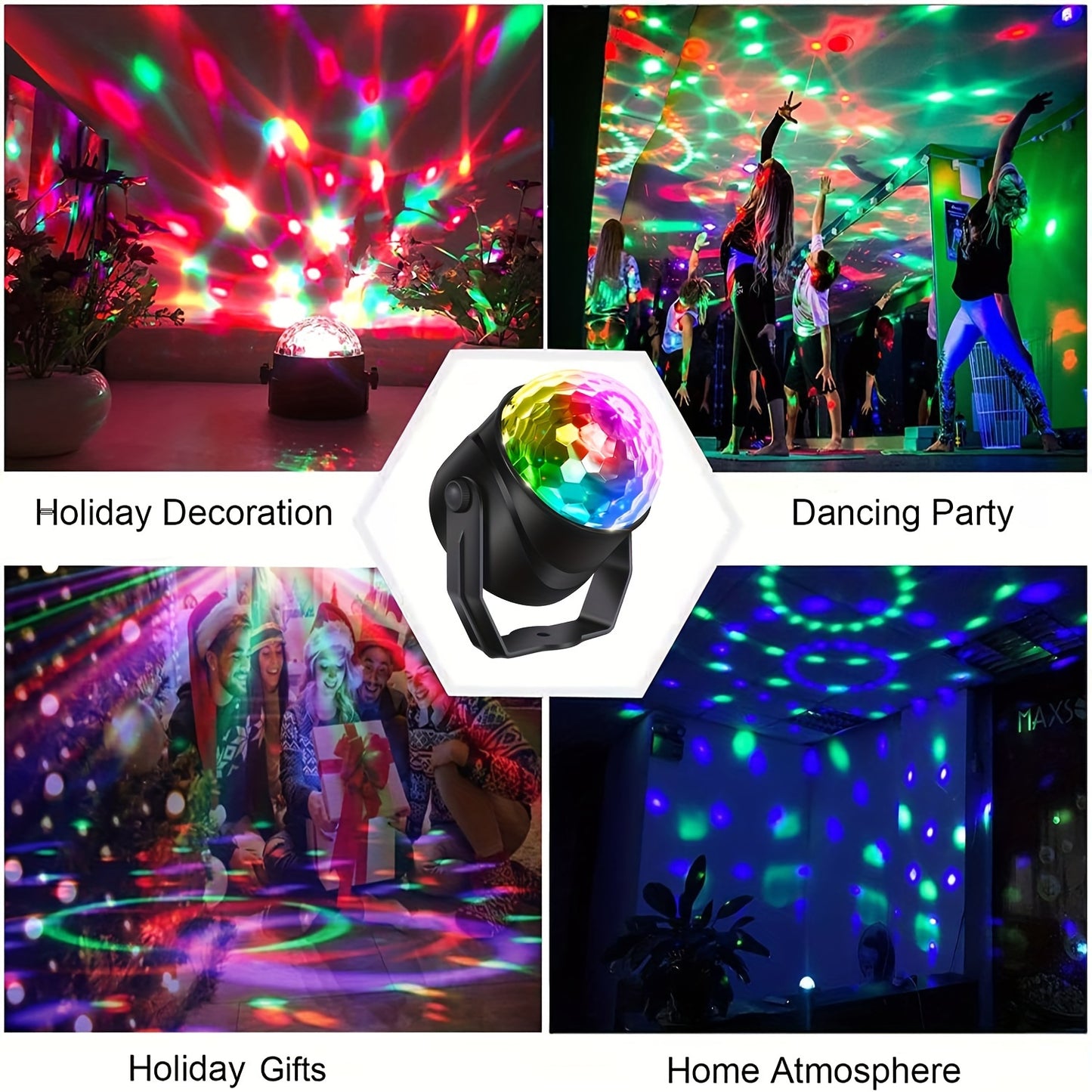 1pc/2pcs Sound Activated Party Lights, Dj Lighting, RBG Disco Ball, Strobe Lamp 7 Modes Stage Par Light For Home Room Dance Parties Birthday DJ Bar Karaoke Xmas Wedding Show Club Pubs