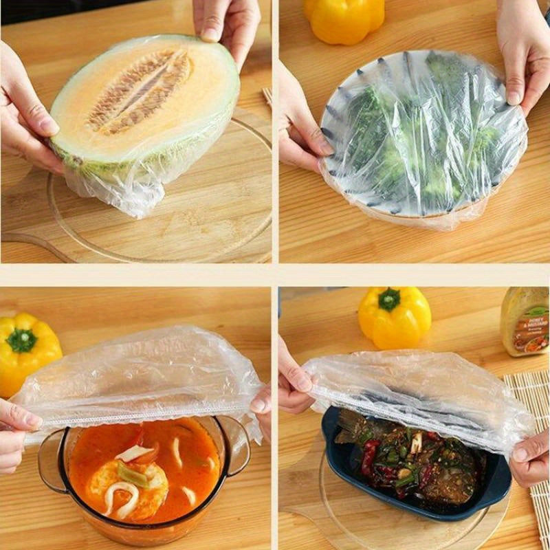 300pcs Elastic Plastic Food Wrap Covers – Reusable Stretch-to-Fit Food Preservation Bags for Bowls, Produce, and Fruits – Versatile Kitchen Storage Solution, BPA-Free Clear Plastic, Keep Fresh Accessories for Home Use