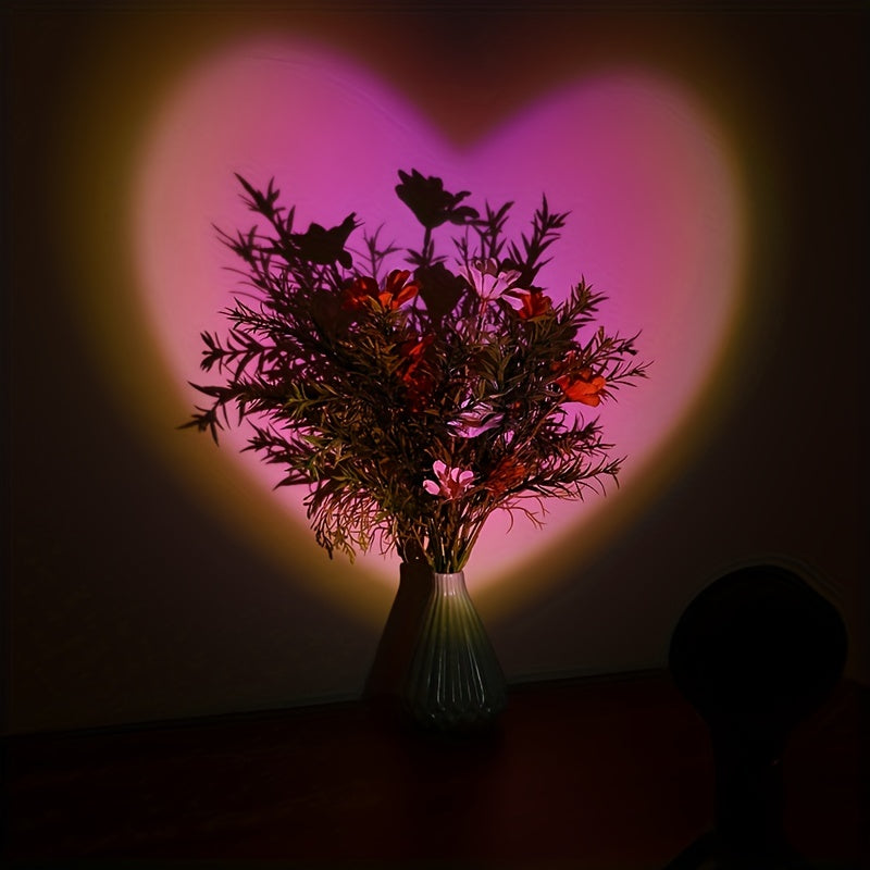 1pc Heart-Shaped Sunset Table Lamp Projector - Ambient Night Light, Photography Prop, Bedroom, Xmas Room Decor - Multi-Functional, Energy-Efficient, Adjustable Brightness, Romantic Mood Lighting