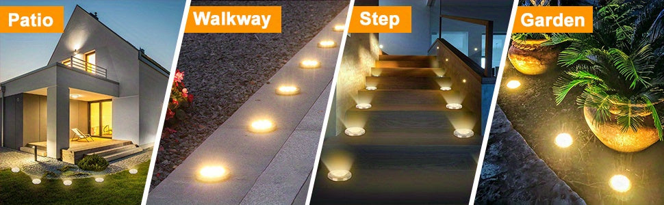 8 Pack LED Ground Spot Solar Lights, Outdoor Waterproof Landscape Lights, Solar Disk Lights, Waterproof Garden In-Ground Pathway Lights Landscape Lawn Lighting, Solar Energy Floor Lamp, 8 LED Solar Ground Lights, For Pathway