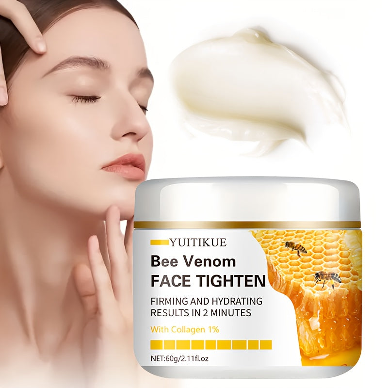 60g YUITIKUE Bee Venom Face Cream with Vitamin E, Hyaluronic Acid & Collagen - Hypoallergenic Moisturizing Formula for All Light Beige Types, 2-Minute Results, Natural Ingredients, Skincare, Bee Venom Cream, Skin Moisturizer,
