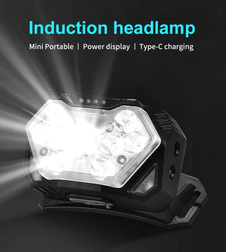 2pcs Super Bright 11000LUMEN Rechargeable Headlamp, Motion Sensor with 6 Lighting Modes for Outdoor Fishing & Camping, 9LED, White Red Light Flashlights