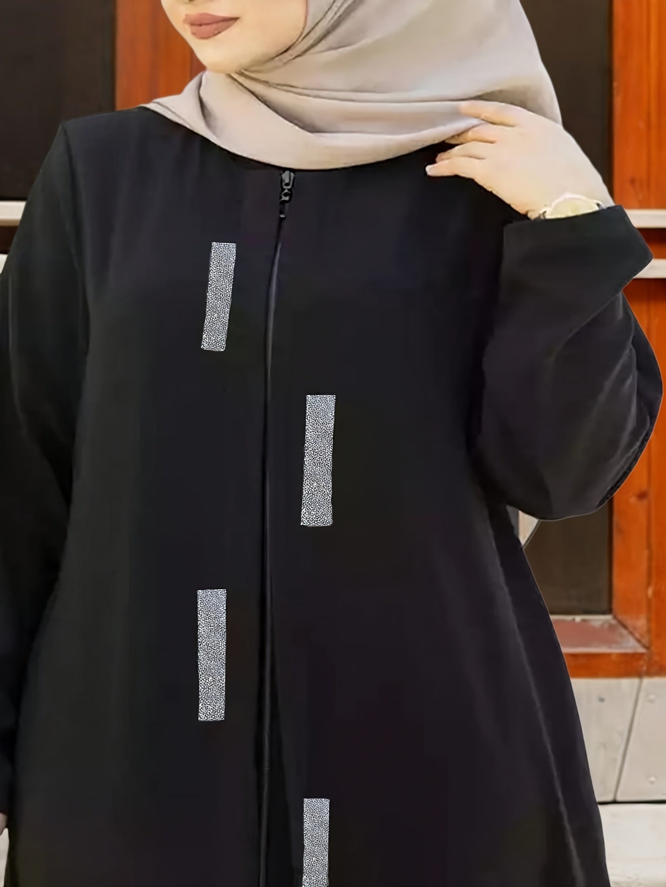Women's Islamic Jilbab - Full-Zip Long Robe Dress, Elegant Arabic Abaya, Loose Fit Formal & Everyday Muslim Women Clothing (Black/Other Solids) - Machine Washable, Muslim Clothes, Modest Apparel, Sequined Texture, Prayer Dres