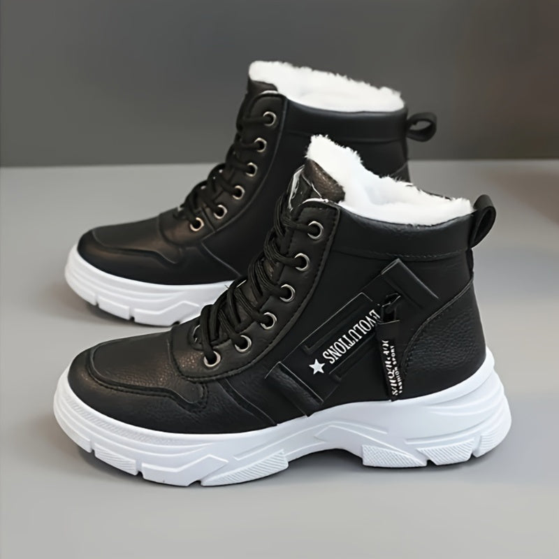 Women'S High-Top Winter Boots with Thick Cushioned PVC Sole, Faux Cover Upper & Plush Lined Interior - Lace-Up Outdoor Sneakers for Casual, Running, and Streetwear, Winter Boots