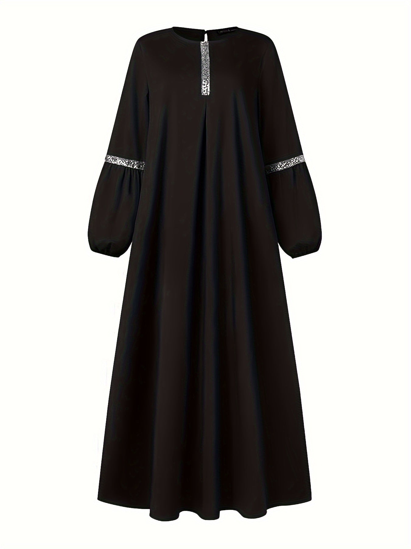 Middle Eastern Solid Color Long Sleeve Muslim Abaya Casual Sequined Dress