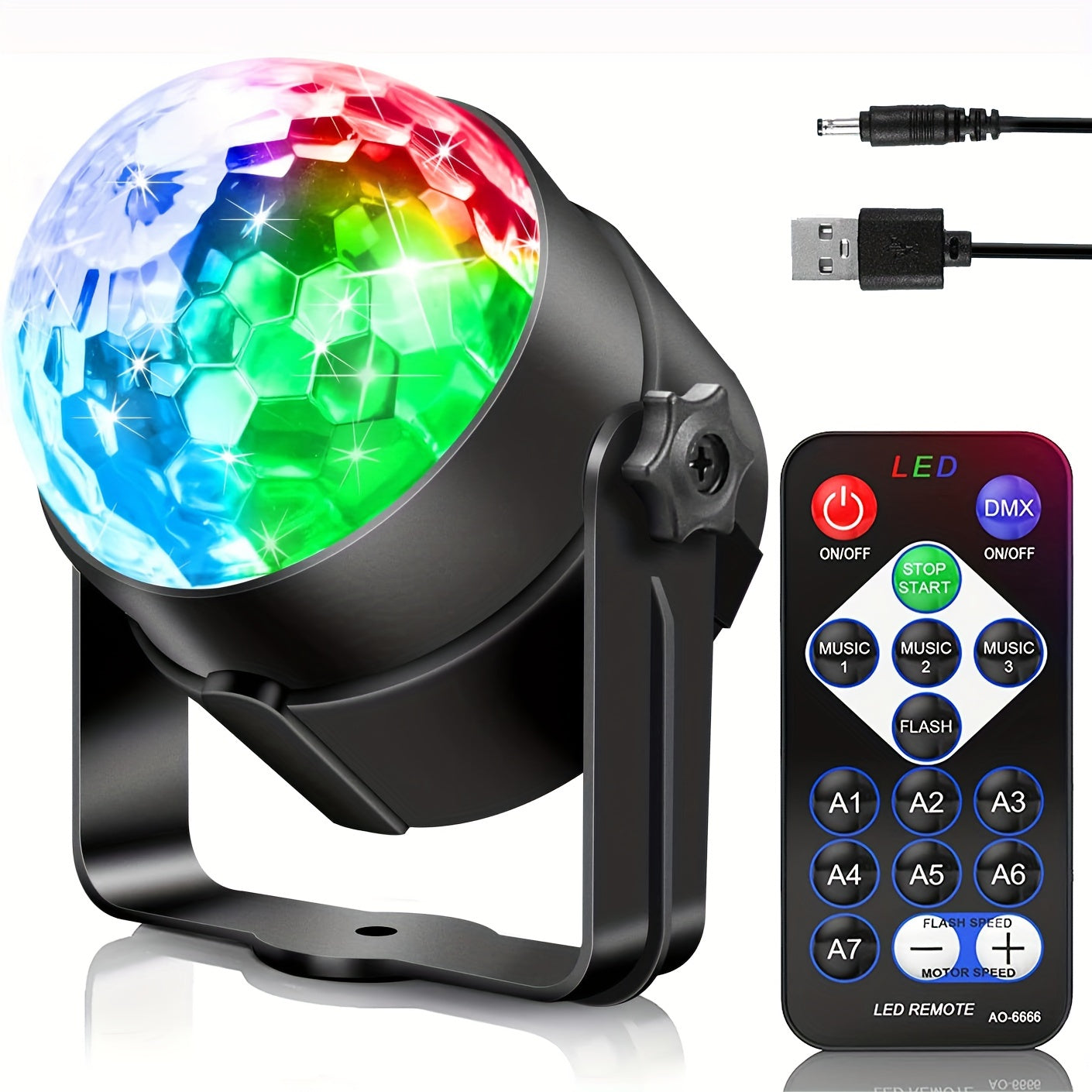 Disco Ball Party Lights Sound Activated Strobe Light With 5 Ft USB Cable, LED Dj Stage Lighting That Sync With Music, Indoor Room Birthday Rave Outdoor Dance Show Bar Karaoke Christmas Gift Eid Al-Adha Mubarak