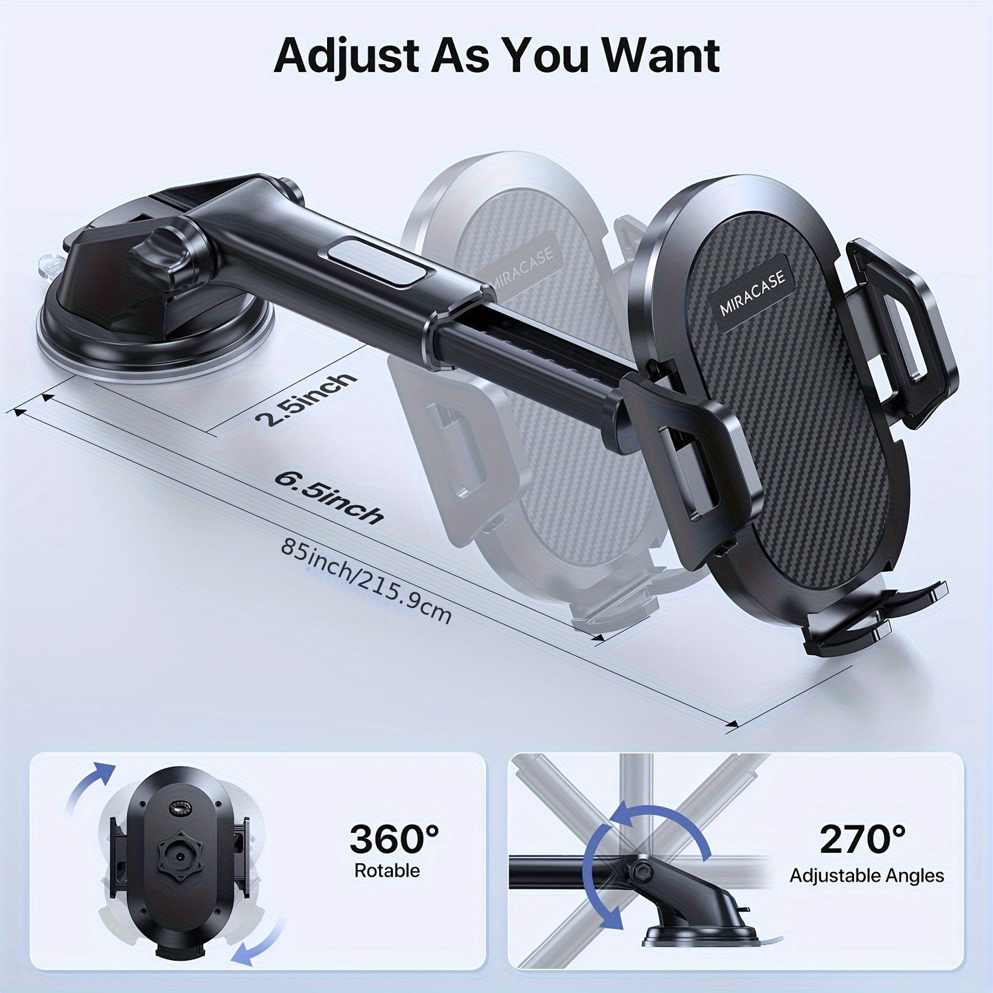 Miracase Universal Phone Holder For Car, Reliable Suction Hands-Free Car Phone Holder Mount, Automobile Cell Phone Holder Car For Dashboard Vent Fit For All Smartphones
