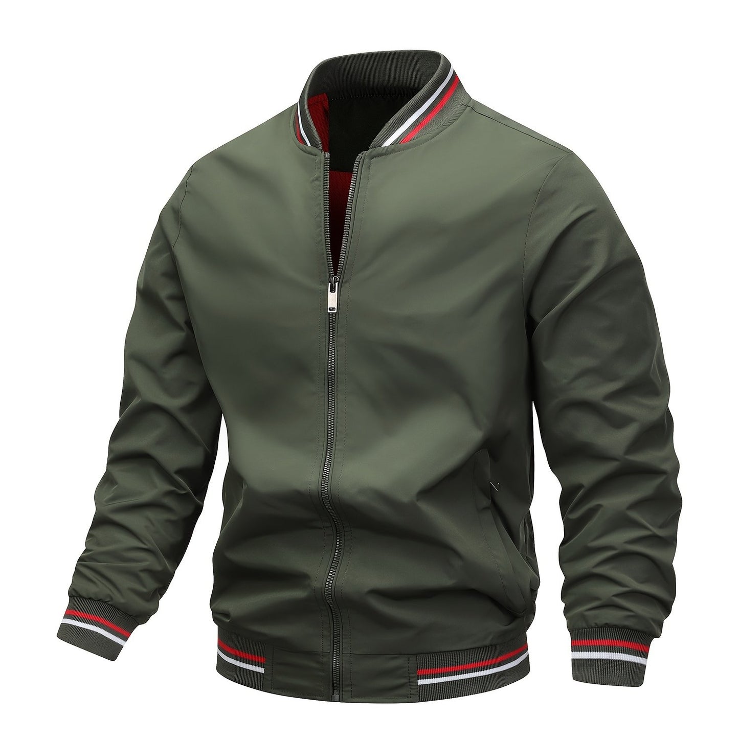 1pc, Spring And Fall Men's Striped Sports Fashion Jacket, Baseball Collar Zip Up Casual Jacket For Mountaineering And Daily Outings