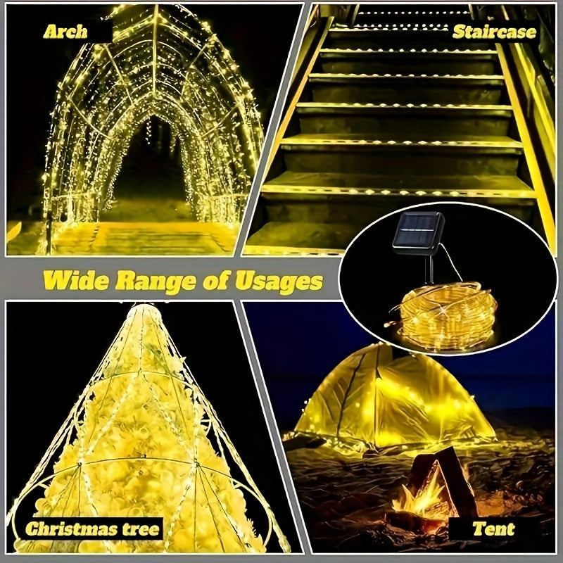 1 Pack Solar Tube String Lights, 8 Modes Outdoor LED Copper Wire Lights, For Garden Decor Lamp, Outdoor LED Copper Fairy String Tube Lights For Party Garden Yard Home Wedding Christmas Halloween Holiday Decoration Lighting