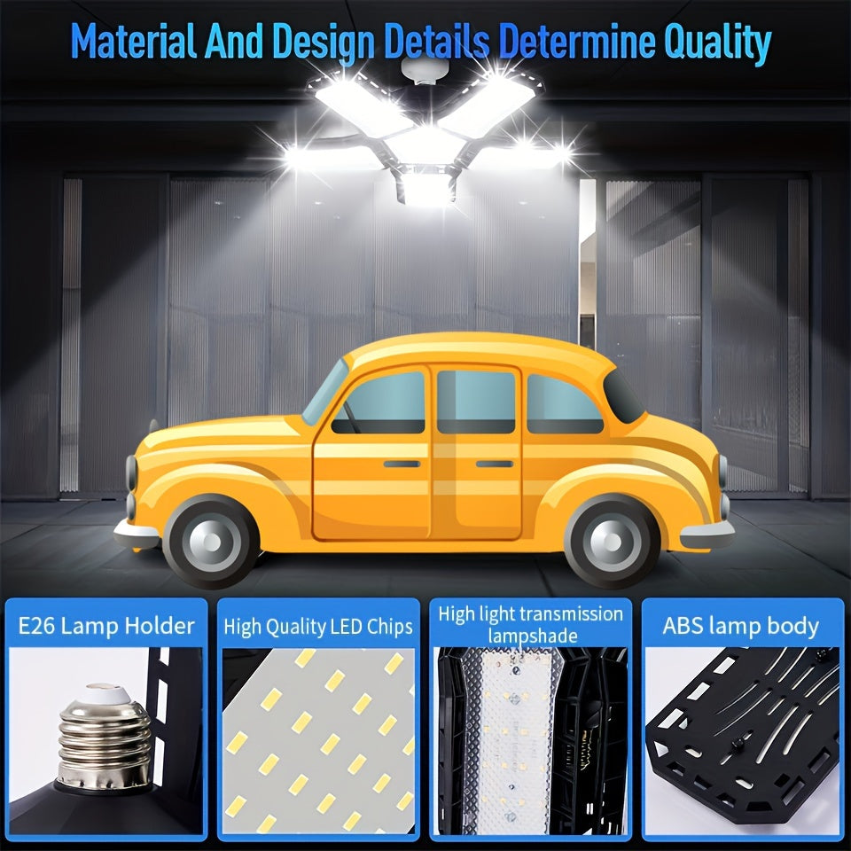 LED Garage Light Bulbs, 10000LM Super Bright Garage Lighting LED Shop Light With Adjustable Panels, E26/E27 Screw Socket Deformable Led Garage Ceiling Light Fixture For Warehouse, Corridor, Stadium