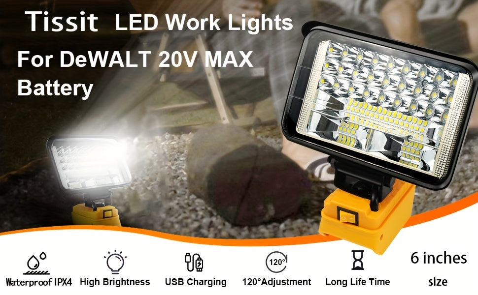 LED Work Light For DeWALT 20V MAX Battery, 90W 5400LM/60W 4500LM/48W 3800LM LED Flood Light For Outdoor, Camping, Car Repairing, Emergency And Job Site Lighting