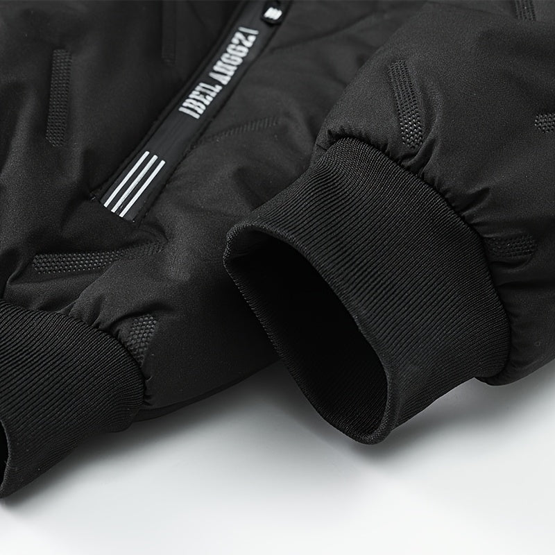 Men'S Heavy-Duty Winter Jacket - Thermal Insulated Cold Weather Coat with Full-Zip Closure, Hooded Collar, Polyester Lining - Black Outerwear for Business, Casual, Outdoor - Easy-Care Non-Stretch Fabric - Fall/Winter Jacket f