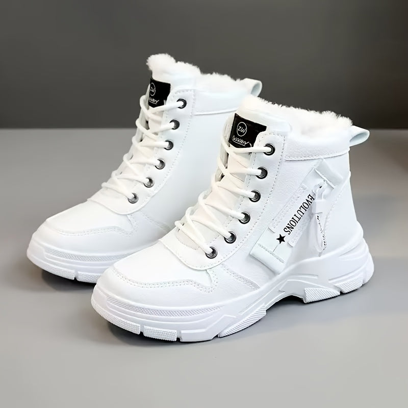 Women'S High-Top Winter Boots with Thick Cushioned PVC Sole, Faux Cover Upper & Plush Lined Interior - Lace-Up Outdoor Sneakers for Casual, Running, and Streetwear, Winter Boots