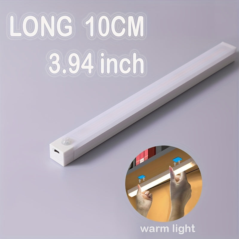 Smart Switch LED Light Human Motion Sensor Long Strip Wireless Magnetic Self-Adhesive Wardrobe Light with Charging Cabinet Light Bar for Countertop Closet Lighting, Rechargeable Kitchen Night Light Battery Powered Lamp for Wa