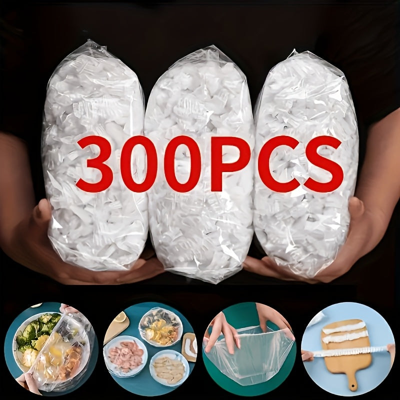 300pcs Elastic Plastic Food Wrap Covers – Reusable Stretch-to-Fit Food Preservation Bags for Bowls, Produce, and Fruits – Versatile Kitchen Storage Solution, BPA-Free Clear Plastic, Keep Fresh Accessories for Home Use