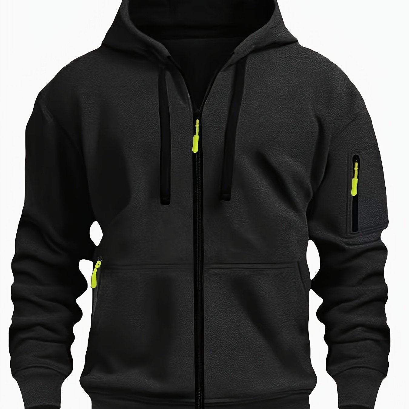Men's Sporty Zip-Up Hoodie Jacket - Vibrant Orange with Black Zipper Accents, Polyester-Lined Comfort, Machine Washable Regular Fit for Autumn Winter Casual Outdoor Wear, Autumn Apparel