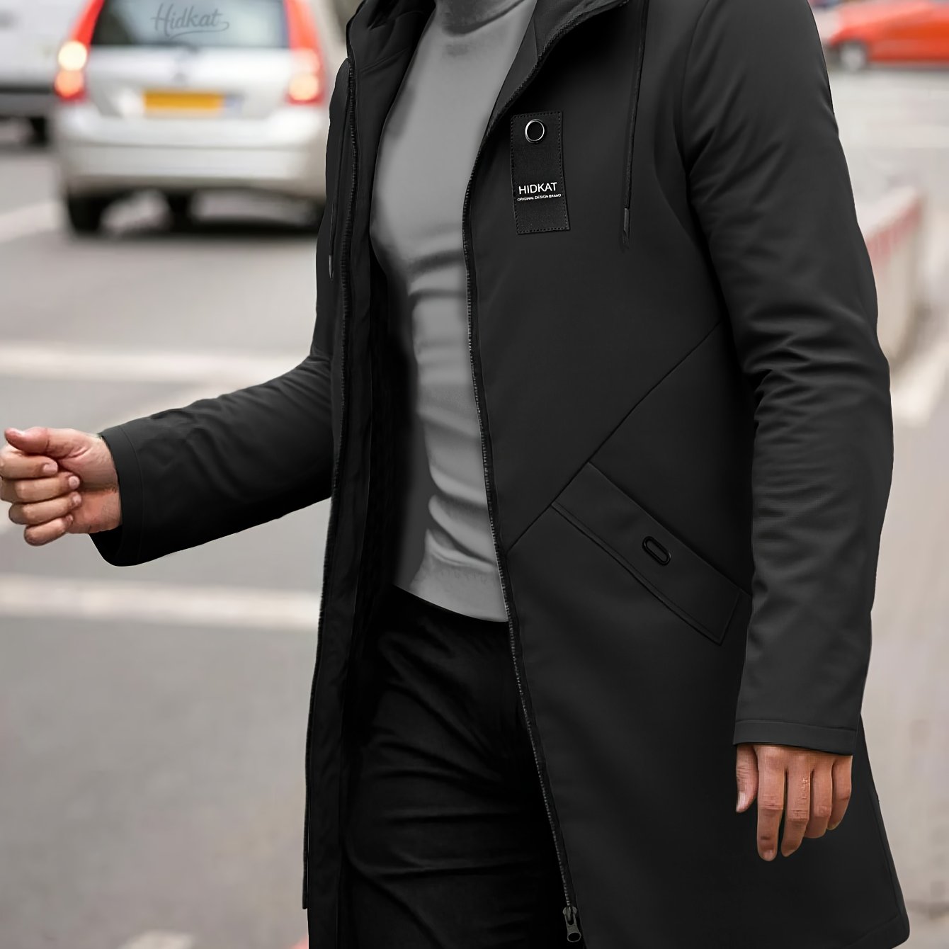 Men'S Casual Hooded Jacket with Adjustable Drawstring Hood - Solid Color Zipper Front, Regular Fit & Functional Pockets, Polyester Lining for Spring/Fall Daily Wear, Spring Outerwear, Sleek Design, Durable Fabric, Lightweight