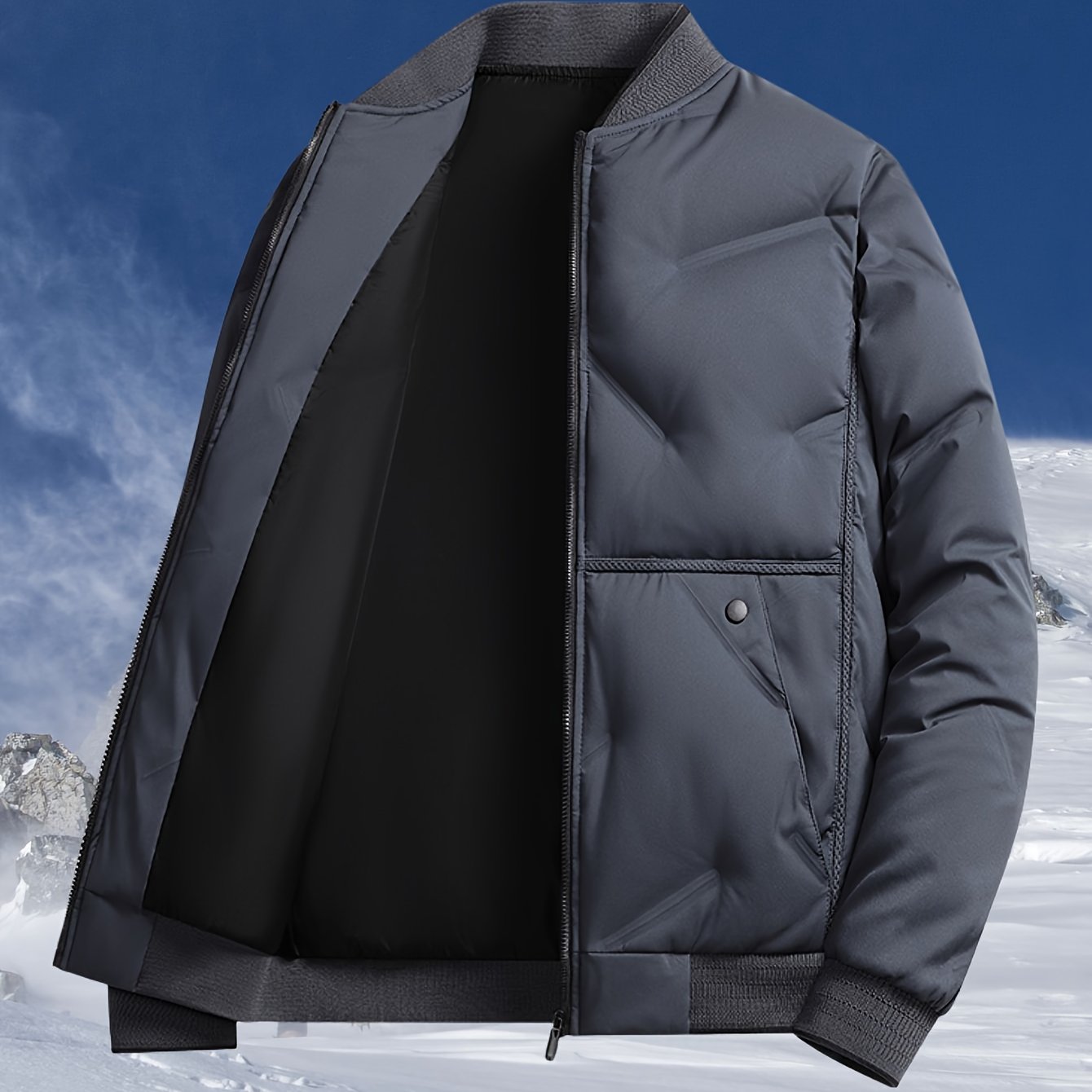 Men'S Heavyweight Thermal Jacket - Winter Coat with Full-Zip Closure, Beige/Neutral Tones - Non-Stretch Fabric for Cold Weather - Formal & Everyday Outerwear - Easy-Care Zipper Front Closure, Winter Jacket, Cold Weather Appar