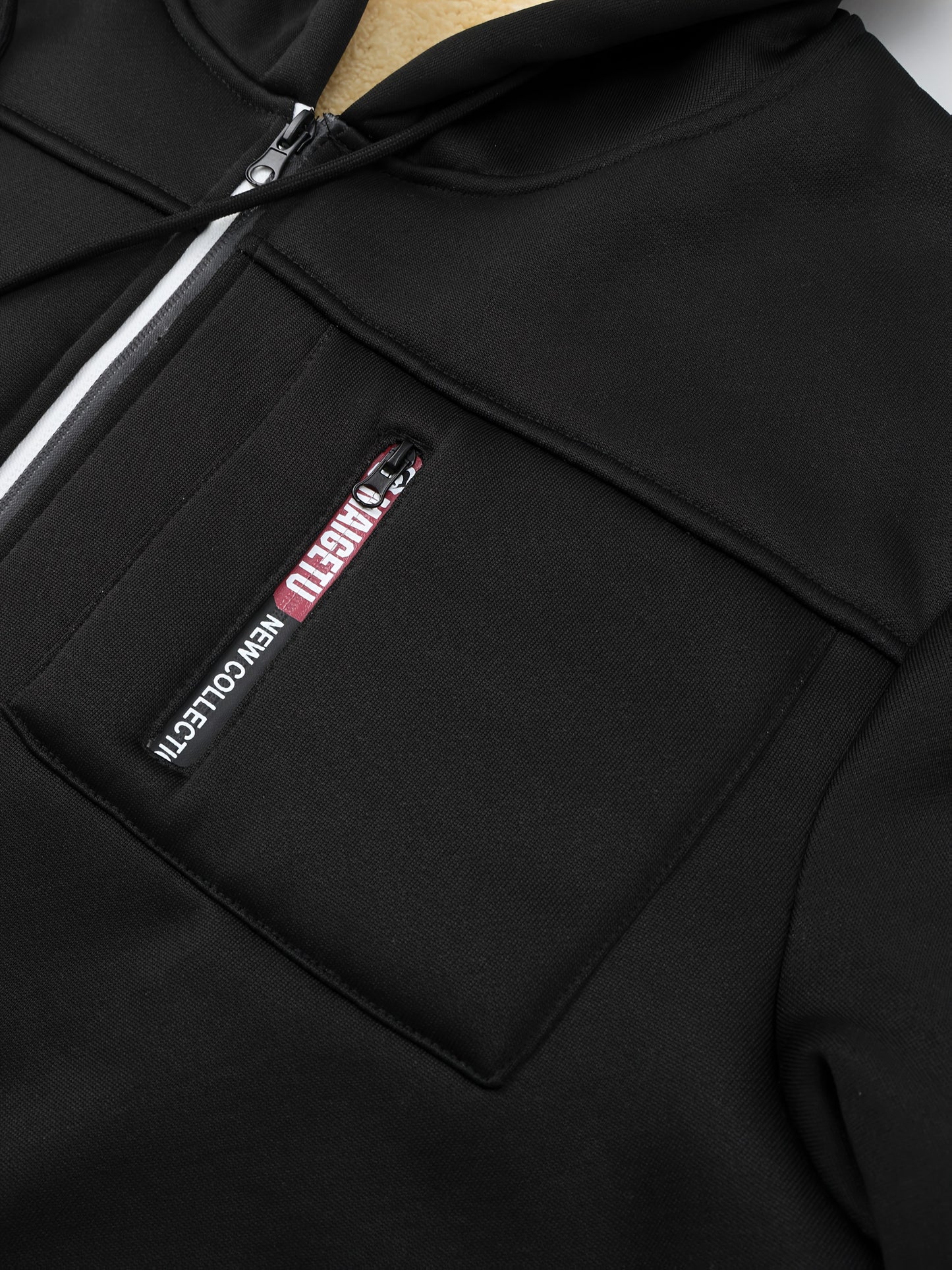 A Men's casual sports warm fleece hooded jacket with zipper opening and pocket, suitable for outdoor and training activities, autumn and winter clothing | casual style hooded sweatshirt | zipper hooded sweatshirt, Fleece Jack