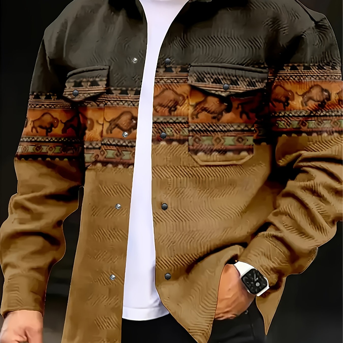 Men'S Casual Button-Up Jacket with Chest Pockets - Solid Color Regular Fit Autumn Winter Coat, Polyester Lined for Outdoor Travel & Daily Office Wear, Classic Collar Design, Durable Fabric Coat