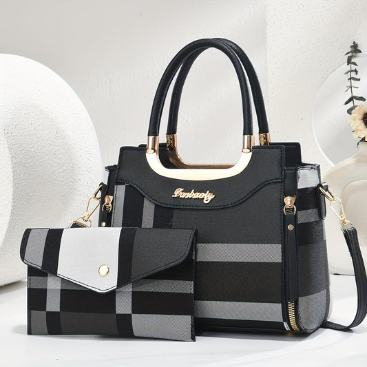 CHROSGEKEIDI Women'S Elegant Black Handbag with Golden-Tone Hardware - Large Capacity, Removable Shoulder Strap, Polyester Lining, Perfect for Work Or Travel, Travel Handbag | Sophisticated Style | Durable Zipper Closure, Lar
