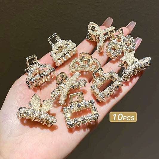 10pcs Hair Gripper Small Alloy Mini Hair Catcher Princess Head Bow Rhinestone Korean Hair Accessories Bang Clip Hair Clip Headwear