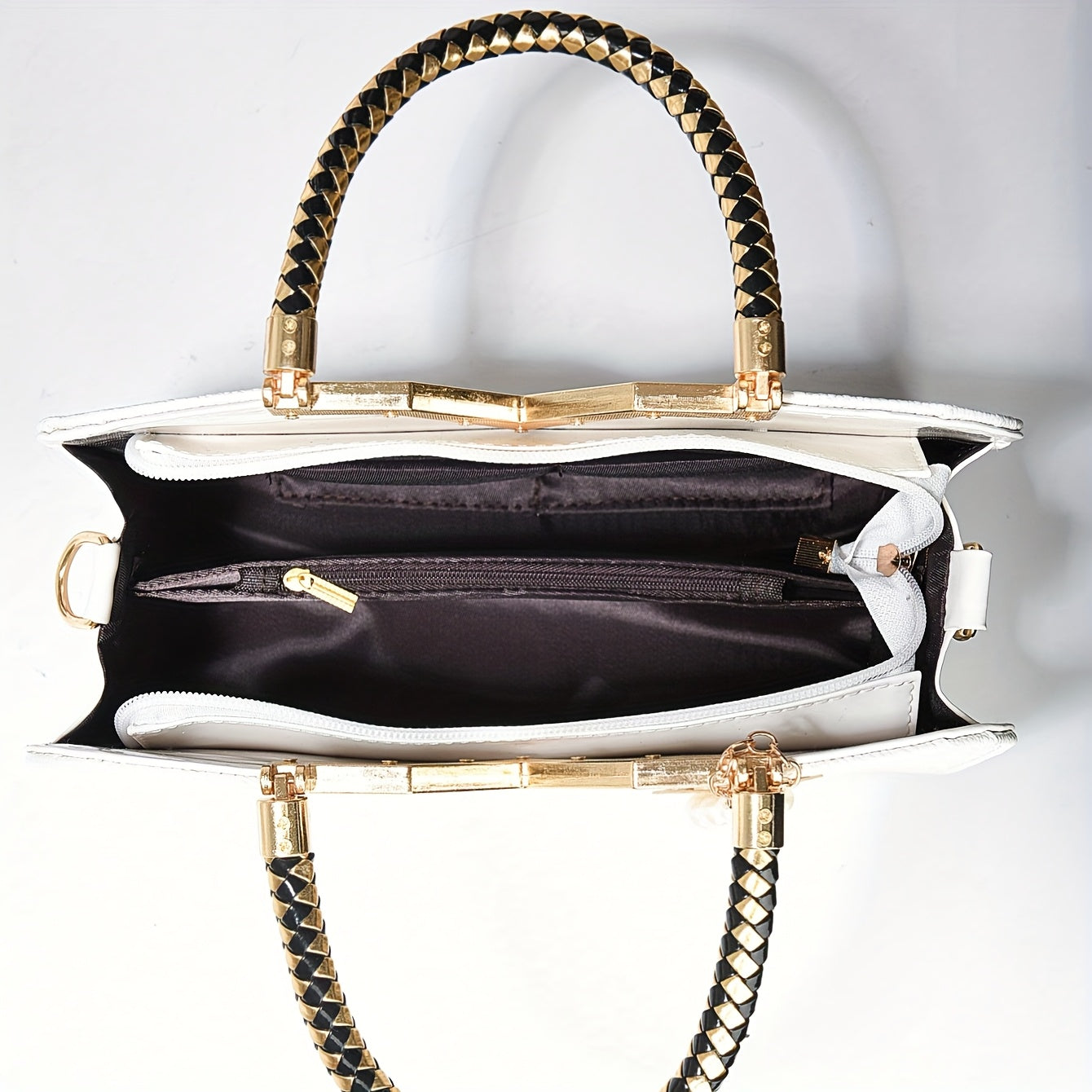 Elegant Crocodile Pattern Handbag for Women - Versatile Large Capacity Shoulder & Handbag, Glossy White Finish with Golden Accents, Perfect for Work, Date Night, Or Casual Outings, Commuter Handbag | Vneck Tote | Zipper Closu