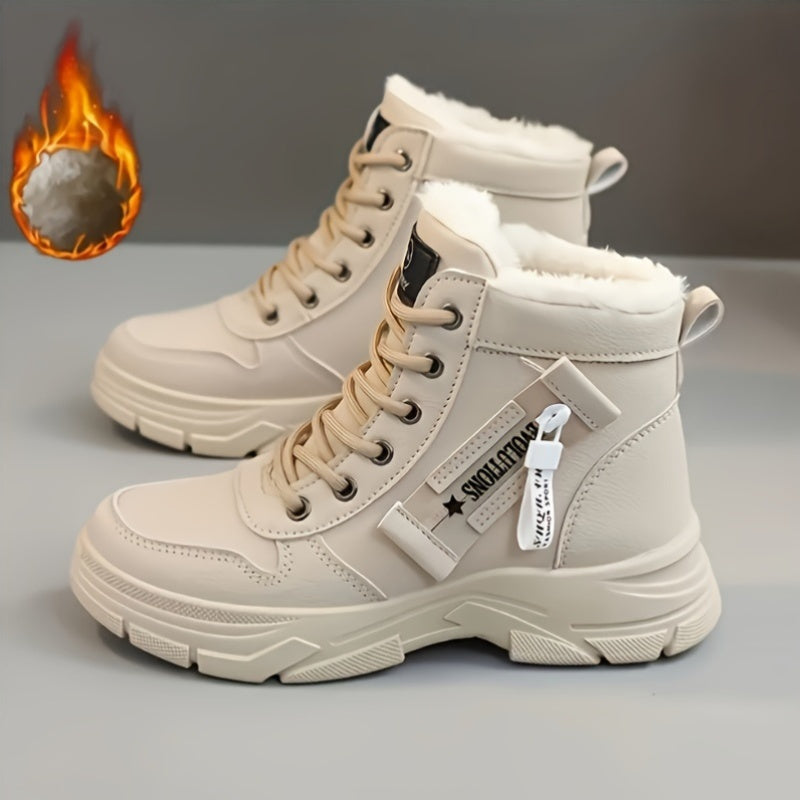 Women'S High-Top Winter Boots with Thick Cushioned PVC Sole, Faux Cover Upper & Plush Lined Interior - Lace-Up Outdoor Sneakers for Casual, Running, and Streetwear, Winter Boots