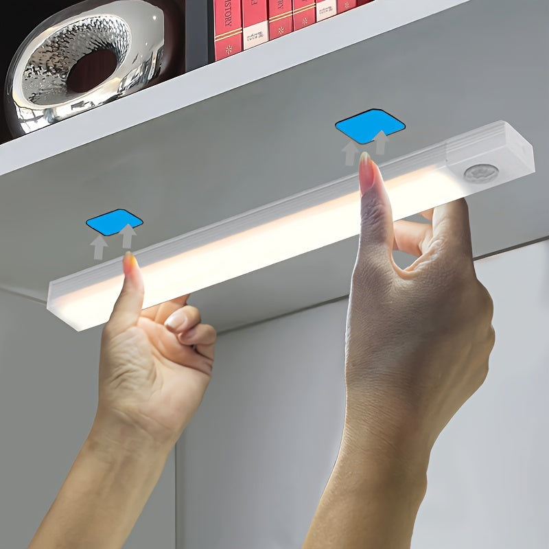 Smart Switch LED Light Human Motion Sensor Long Strip Wireless Magnetic Self-Adhesive Wardrobe Light with Charging Cabinet Light Bar for Countertop Closet Lighting, Rechargeable Kitchen Night Light Battery Powered Lamp for Wa
