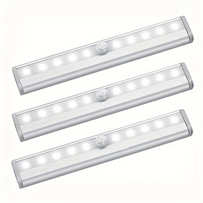 3pcs Wireless Under Cabinet LED Lights, Motion Sensor, Adjustable Metal Lighting, Solid Color, Space Theme, Freestanding, Wall Mount, with Infrared Sensor Function, for Pantry, Closet, Kitchen, Bathroom, Auto Off, Daylight Se