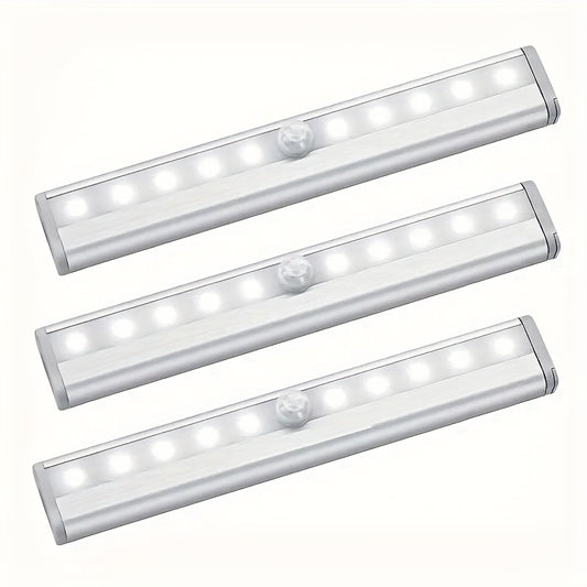 3pcs Wireless Under Cabinet LED Lights, Motion Sensor, Adjustable Metal Lighting, Solid Color, Space Theme, Freestanding, Wall Mount, with Infrared Sensor Function, for Pantry, Closet, Kitchen, Bathroom, Auto Off, Daylight Se